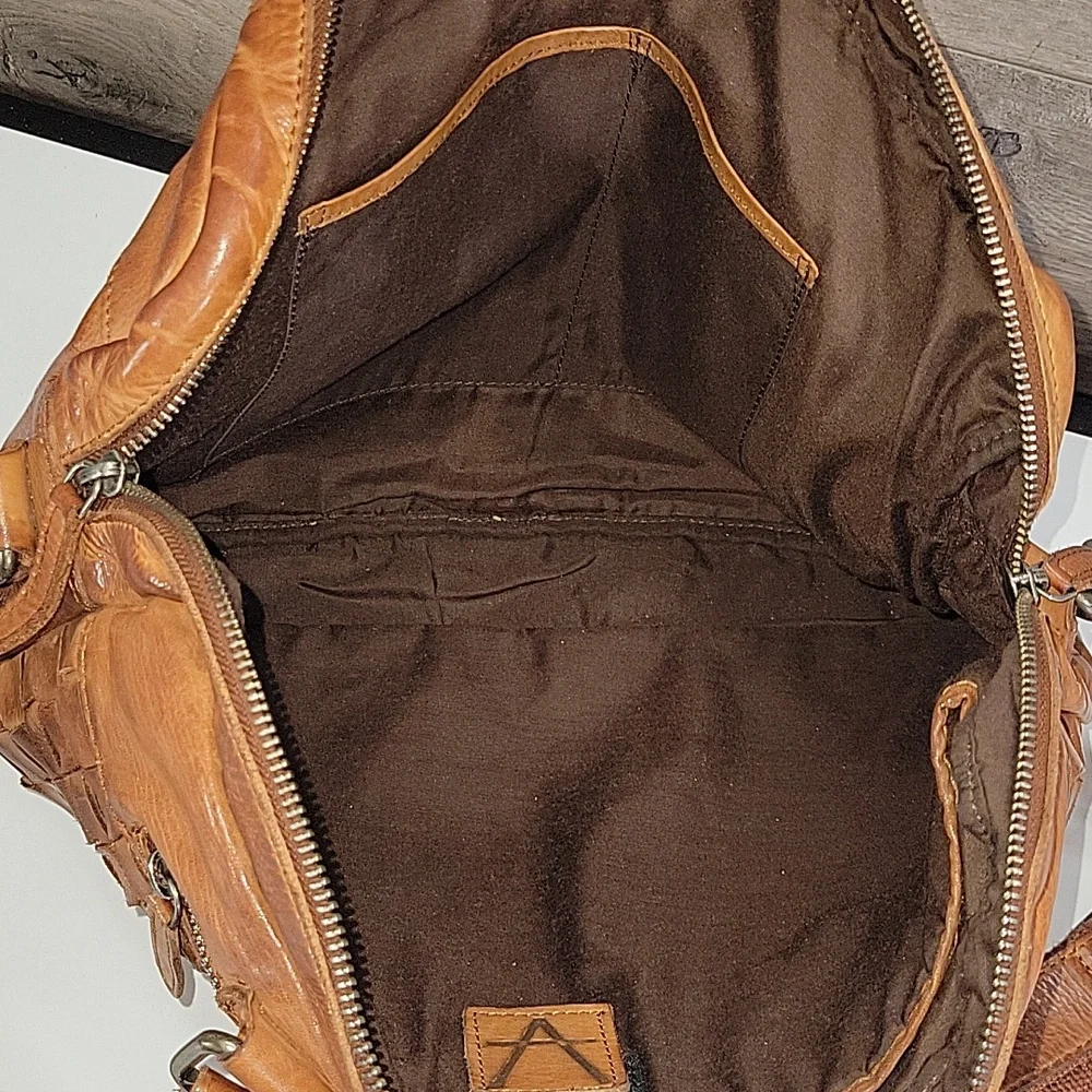 Vilenca Holland Woven Leather Briefcase Bag in Tan